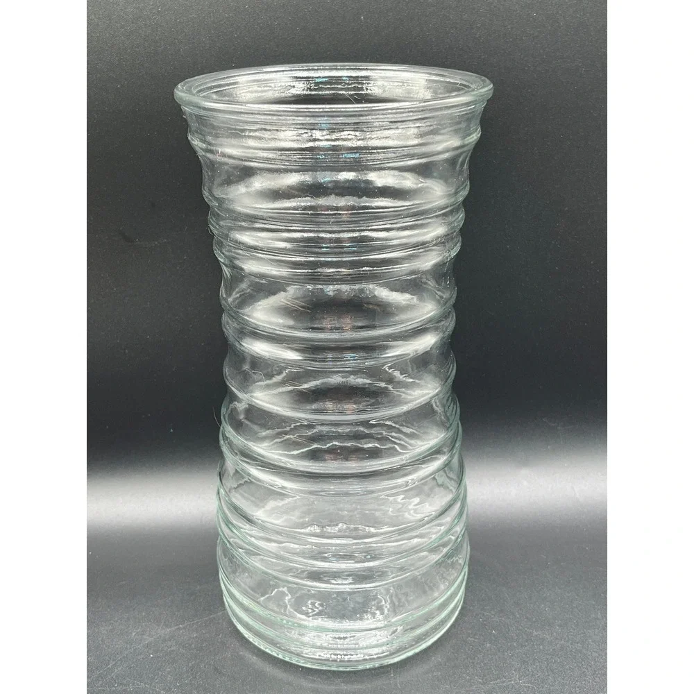 Vtg Clear Pressed Ribbed Glass‎ Hourglass Vase Flared Rim 10